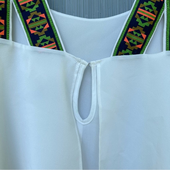 Altar'd State Boho White Double Layer Tank Top, Colorful Wide Cross Straps, MED - Picture 7 of 10